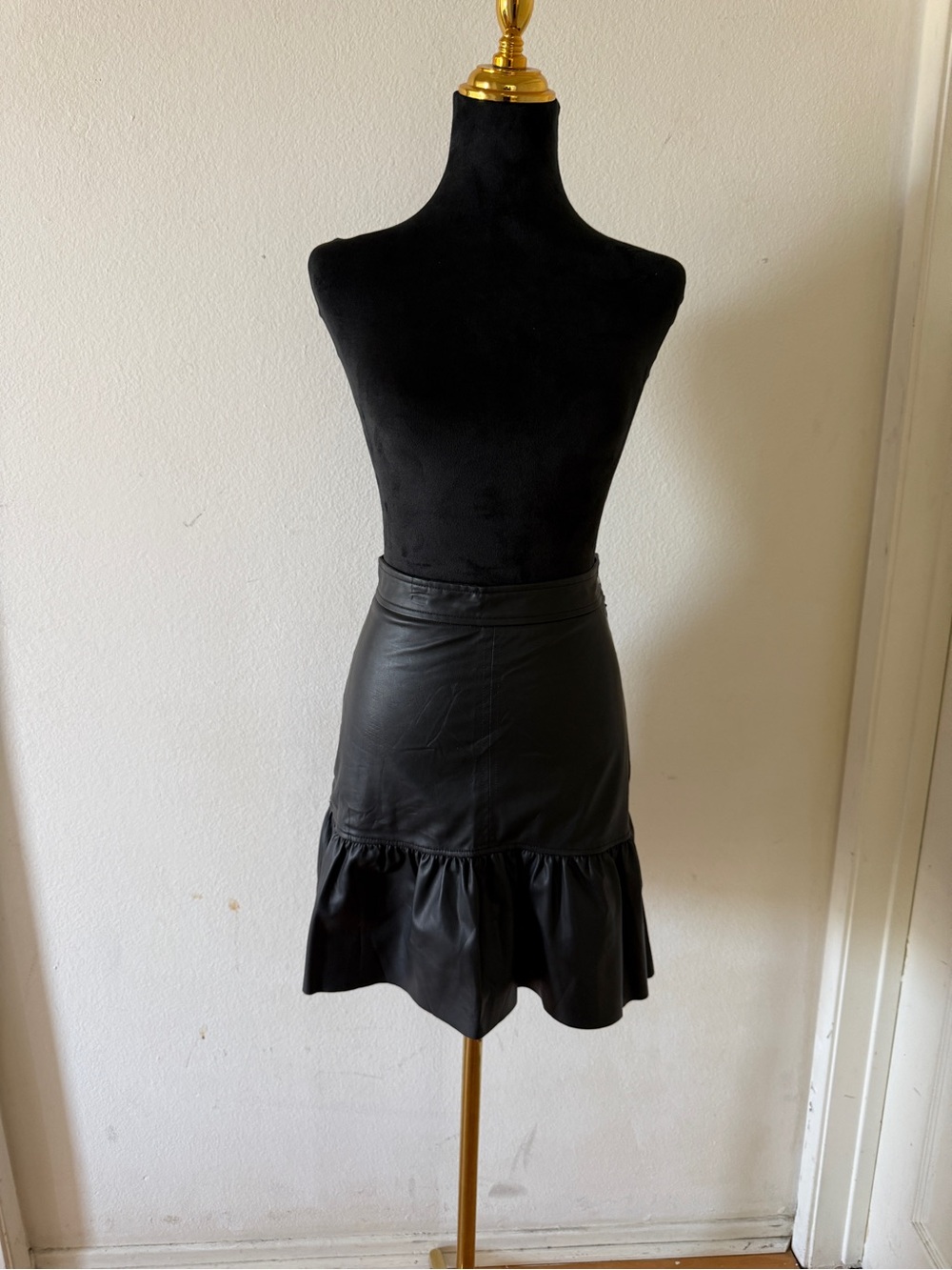 Forever 21 Black Faux Leather Mini Skirt with Ruffle Hem